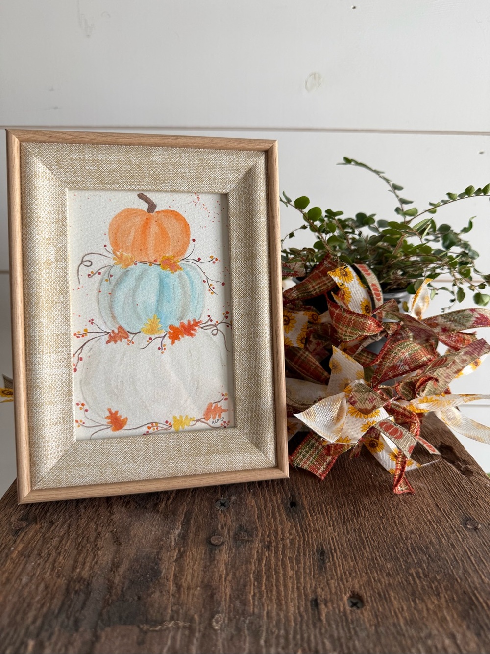 Pumpkin Stacked Watercolor orignial in 4x6 frame
